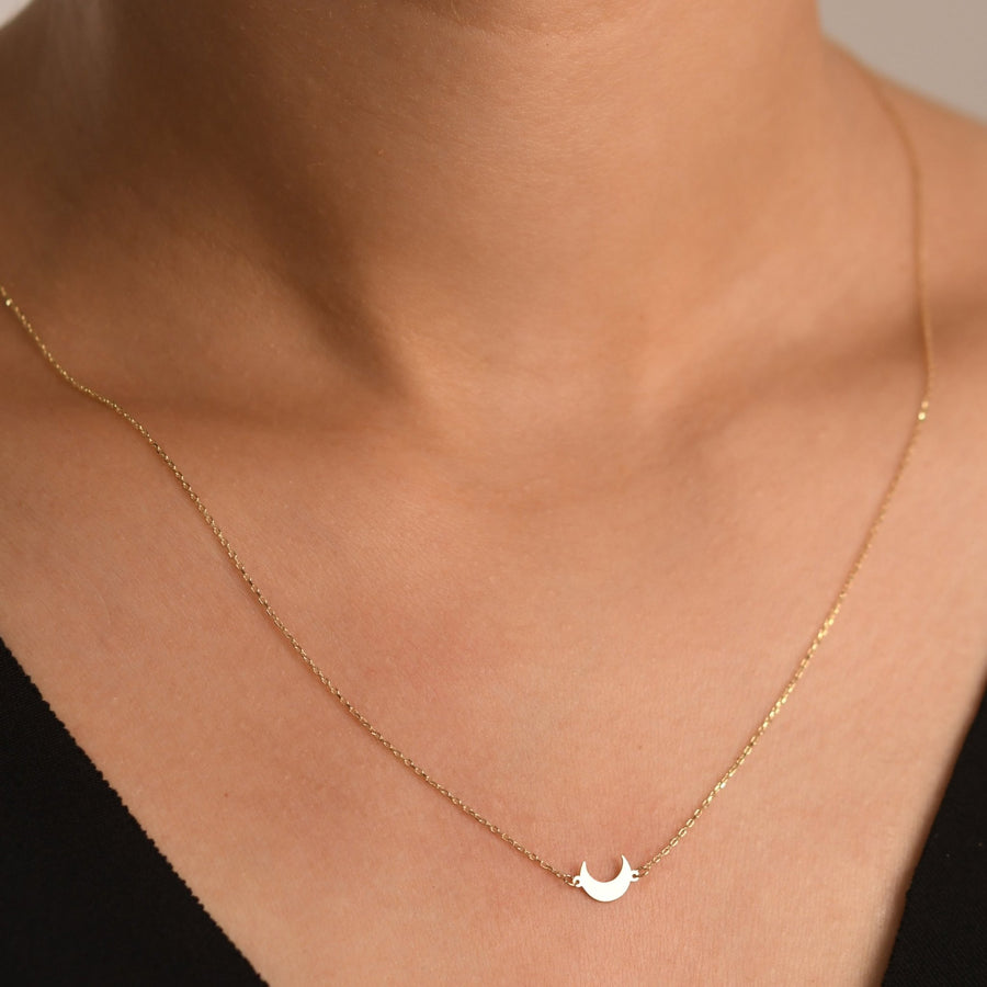 14ct Gold Tiny Crescent Moon Necklace Minimalist Gold Pendant