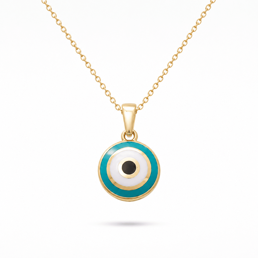 14ct Gold Tiny Evil Eye Pendant - Dainty Good Luck Pendant - Kolié Fine Jewellery