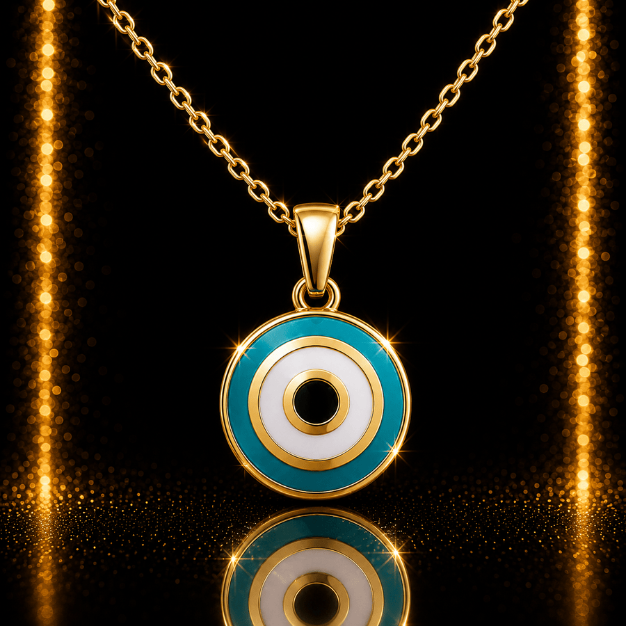 14ct Gold Tiny Evil Eye Pendant - Dainty Good Luck Pendant - Kolié Fine Jewellery