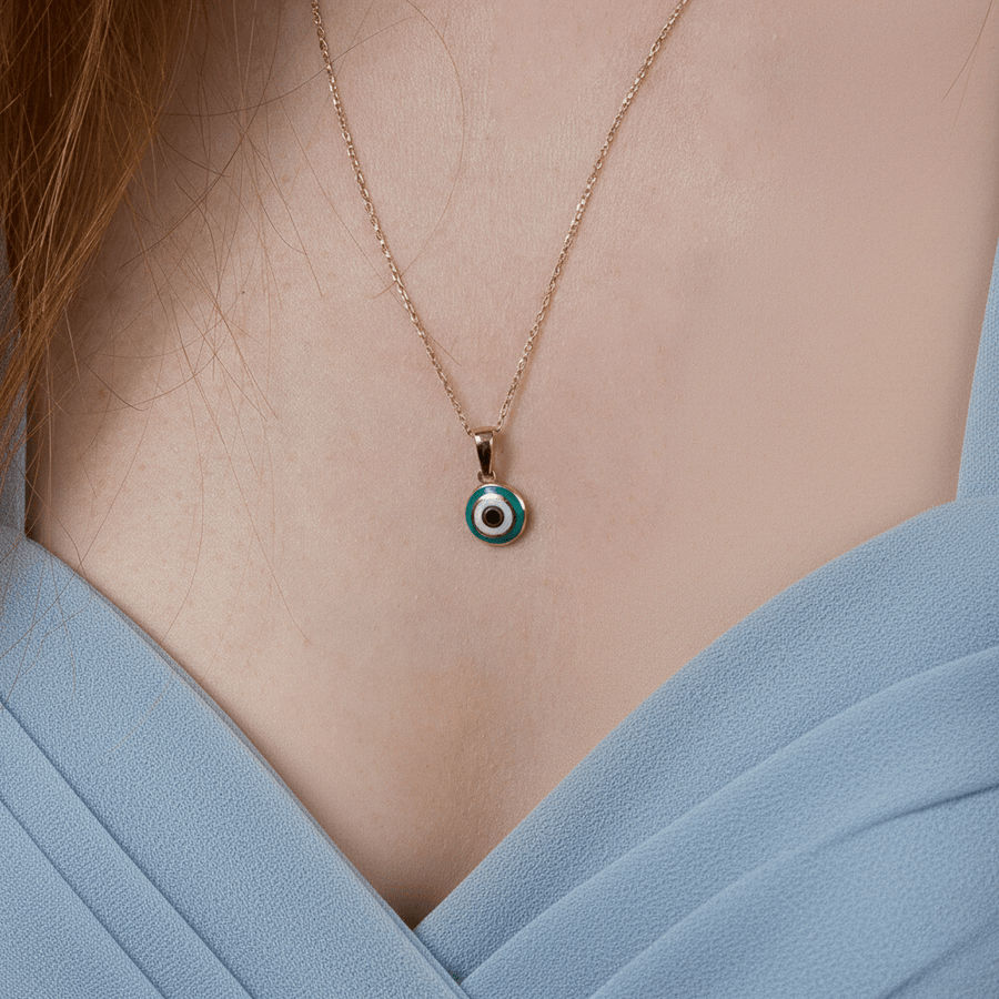 14ct Gold Tiny Evil Eye Pendant - Dainty Good Luck Pendant - Kolié Fine Jewellery