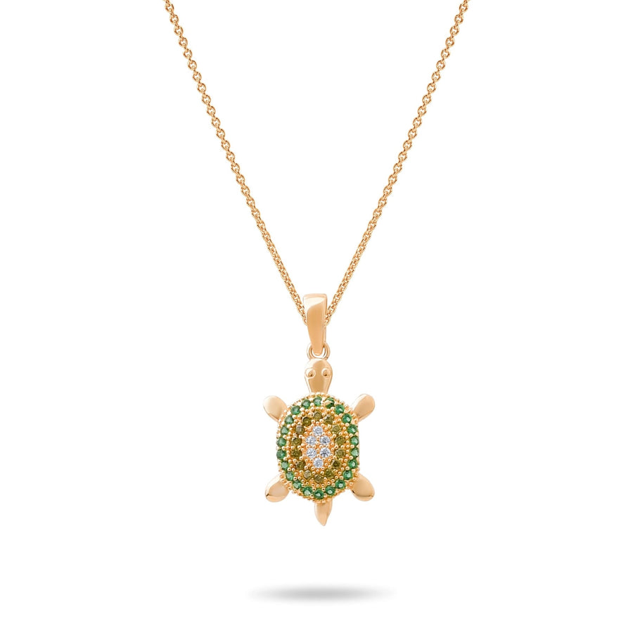 14ct Gold Turtle Pendant, Green and Yellow Cubic Zirconia Necklace, Ocean - Inspired Jewellery, Pendant Only - Kolié