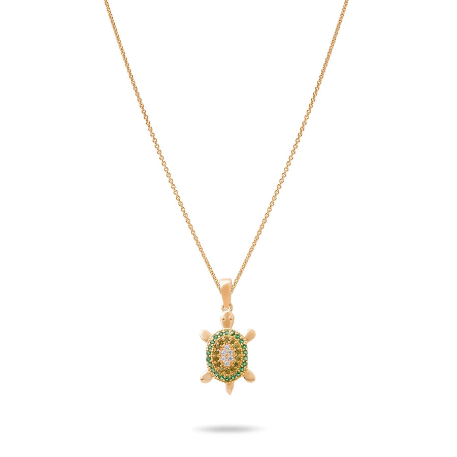 14ct Gold Turtle Pendant, Green and Yellow Cubic Zirconia Necklace, Ocean - Inspired Jewellery, Pendant Only - Kolié