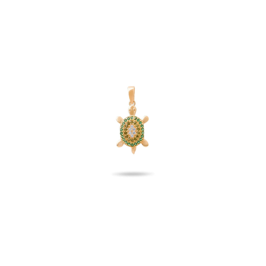 14ct Gold Turtle Pendant, Green and Yellow Cubic Zirconia Necklace, Ocean - Inspired Jewellery, Pendant Only - Kolié