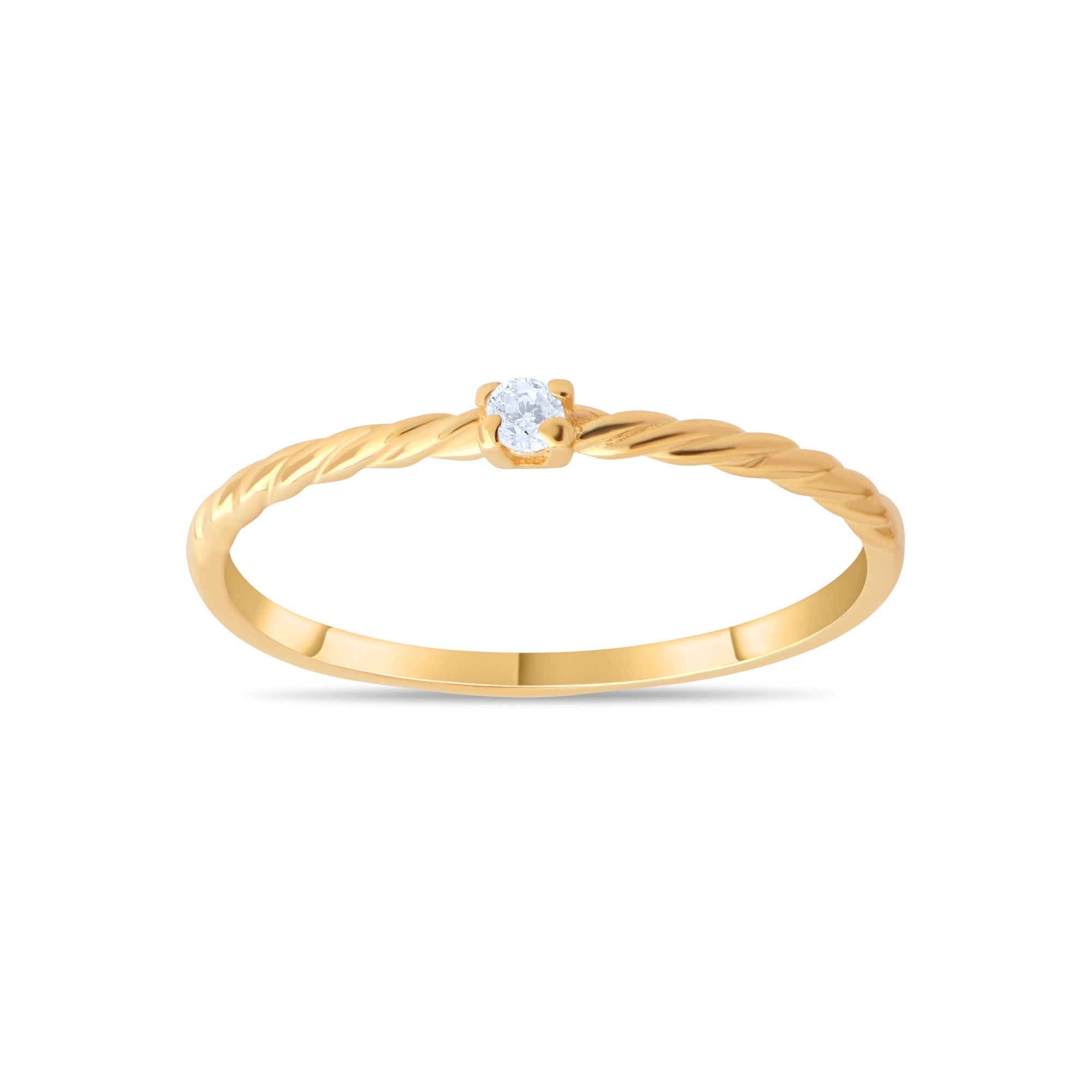 14ct Gold Twist Solitaire Ring with CZ – Size M - Kolié Fine Jewellery