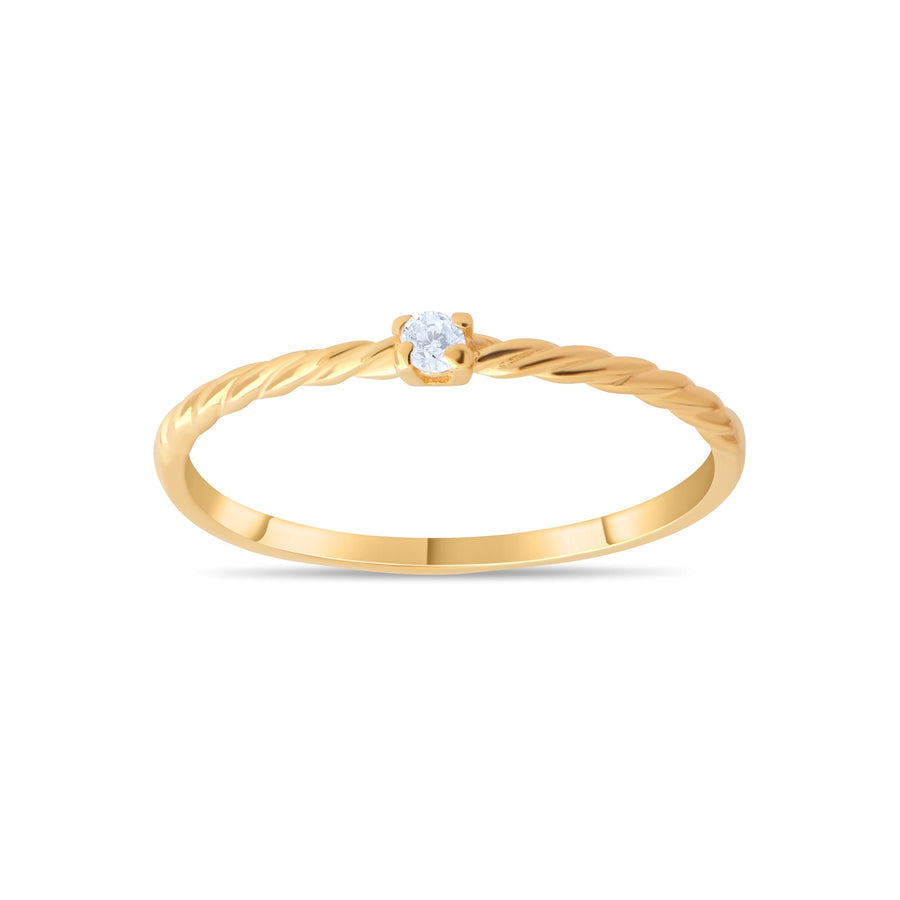 14ct Gold Twist Solitaire Ring with CZ – Size M - Kolié Fine Jewellery