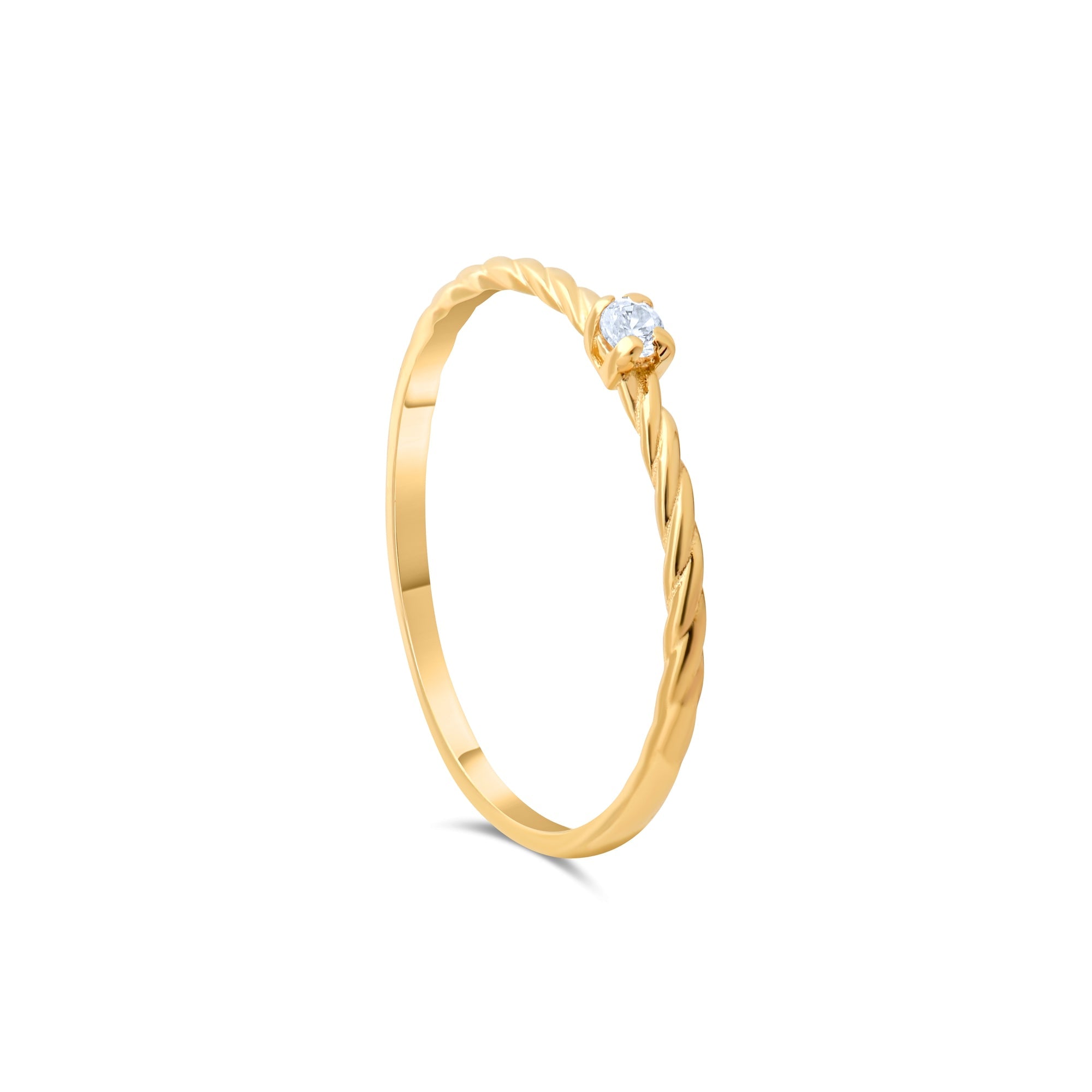 14ct Gold Twist Solitaire Ring with CZ – Size M - Kolié Fine Jewellery