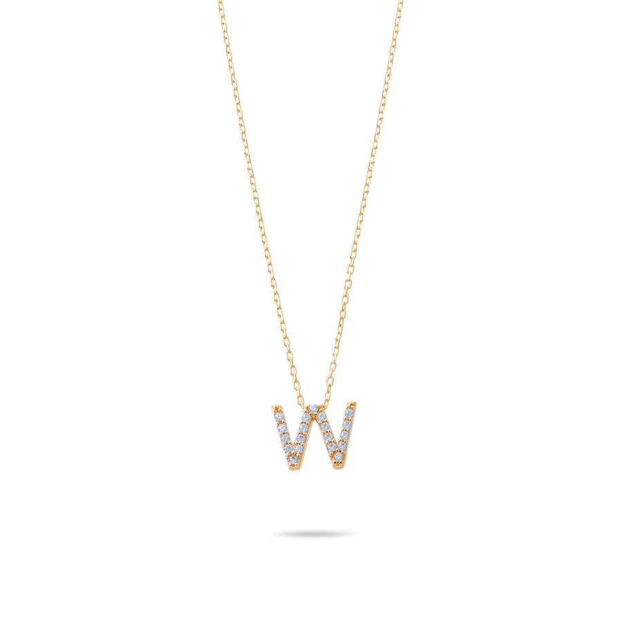 14ct Gold W Initial Necklace, Cubic Zirconia Personalised Pendant, Alphabet Letter Jewellery, Hallmarked - Kolié