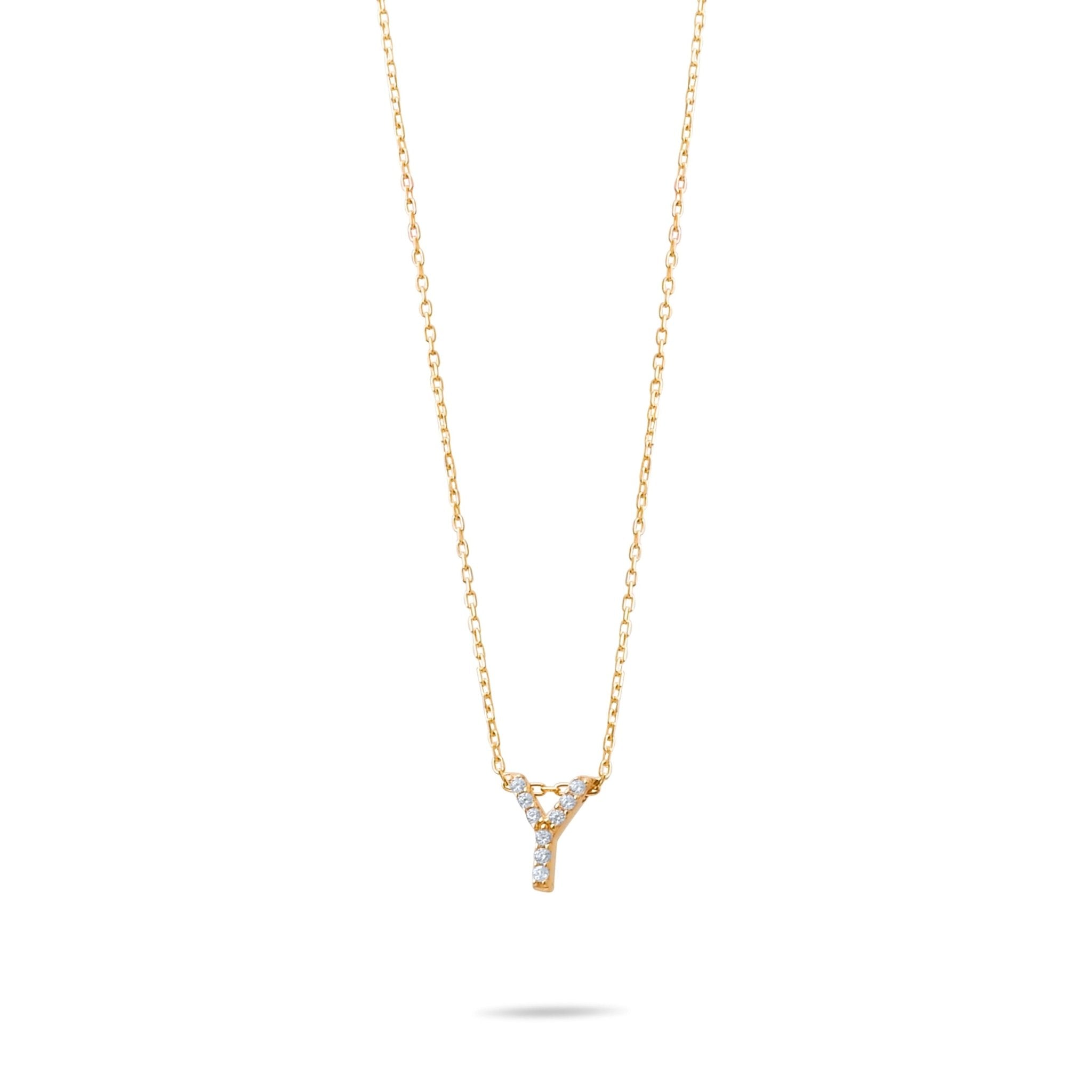 14ct Gold Y Initial Necklace, Cubic Zirconia Personalised Pendant, Alphabet Letter Jewellery, Hallmarked - Kolié