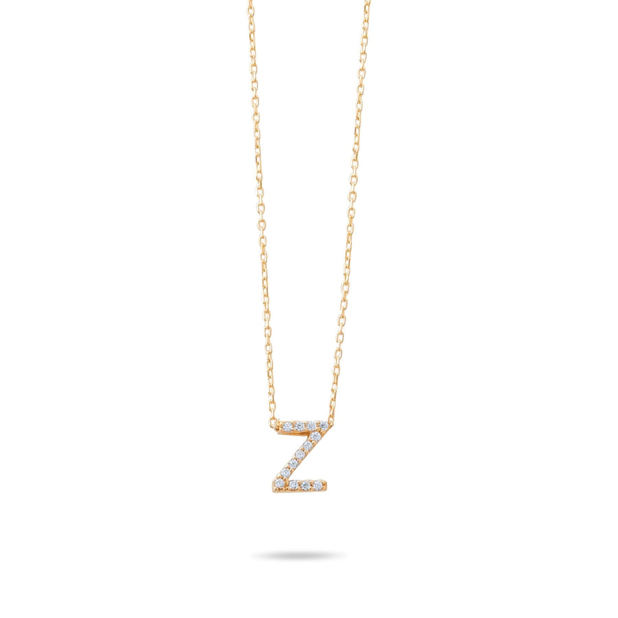 14ct Gold Z Initial Necklace, Cubic Zirconia Personalised Pendant, Alphabet Letter Jewellery, Hallmarked - Kolié