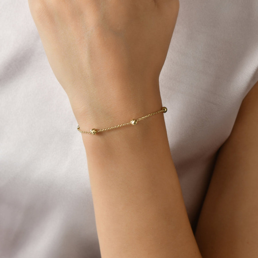 14ct Solid Gold Beaded Satellite Chain Bracelet for Women - Dainty Yellow Gold Design - Kolié