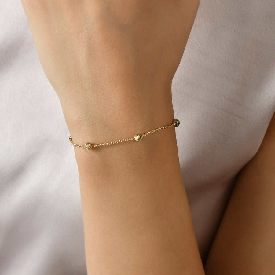 14ct Solid Gold Beaded Satellite Chain Bracelet for Women - Dainty Yellow Gold Design - Kolié