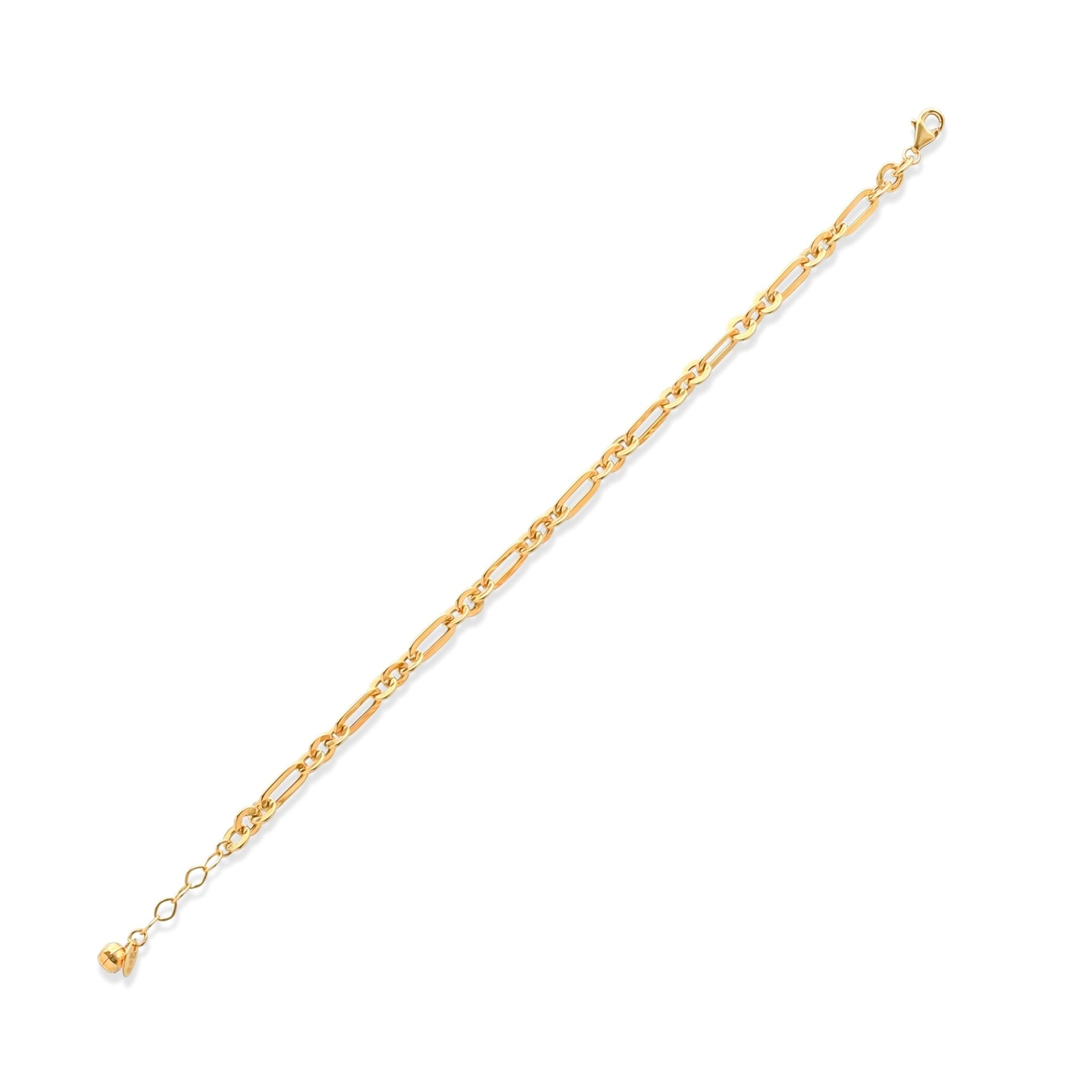 14ct Solid Gold Figaro Chain Bracelet for Women - Elegant Yellow Gold Design - Kolié