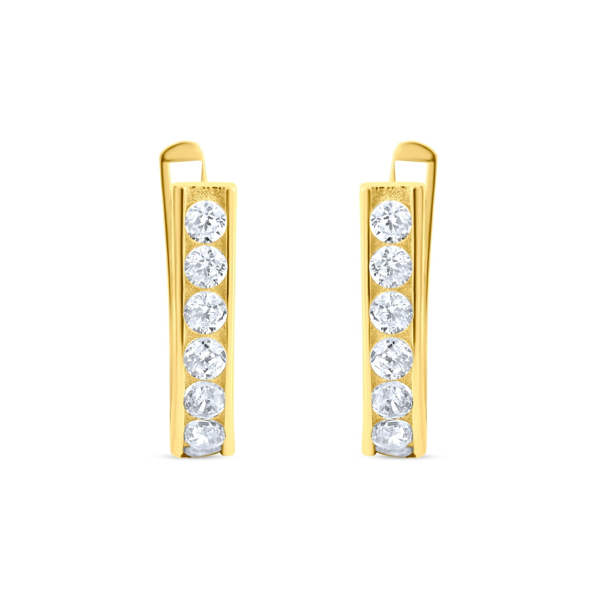 14ct Yellow Gold Channel Set Cubic Zirconia J - Hoop Earrings - Kolié Fine Jewellery