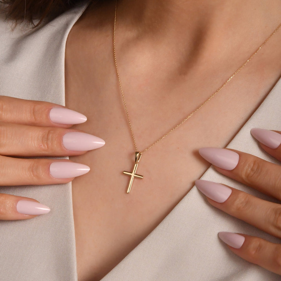 14ct Yellow Gold Classic Scooped Back Cross Pendant - Pendant Only - Kolié Fine Jewellery