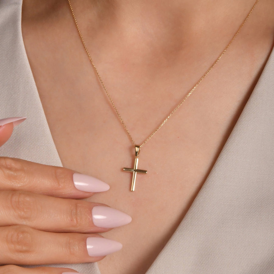 14ct Yellow Gold Classic Scooped Back Cross Pendant - Pendant Only - Kolié Fine Jewellery