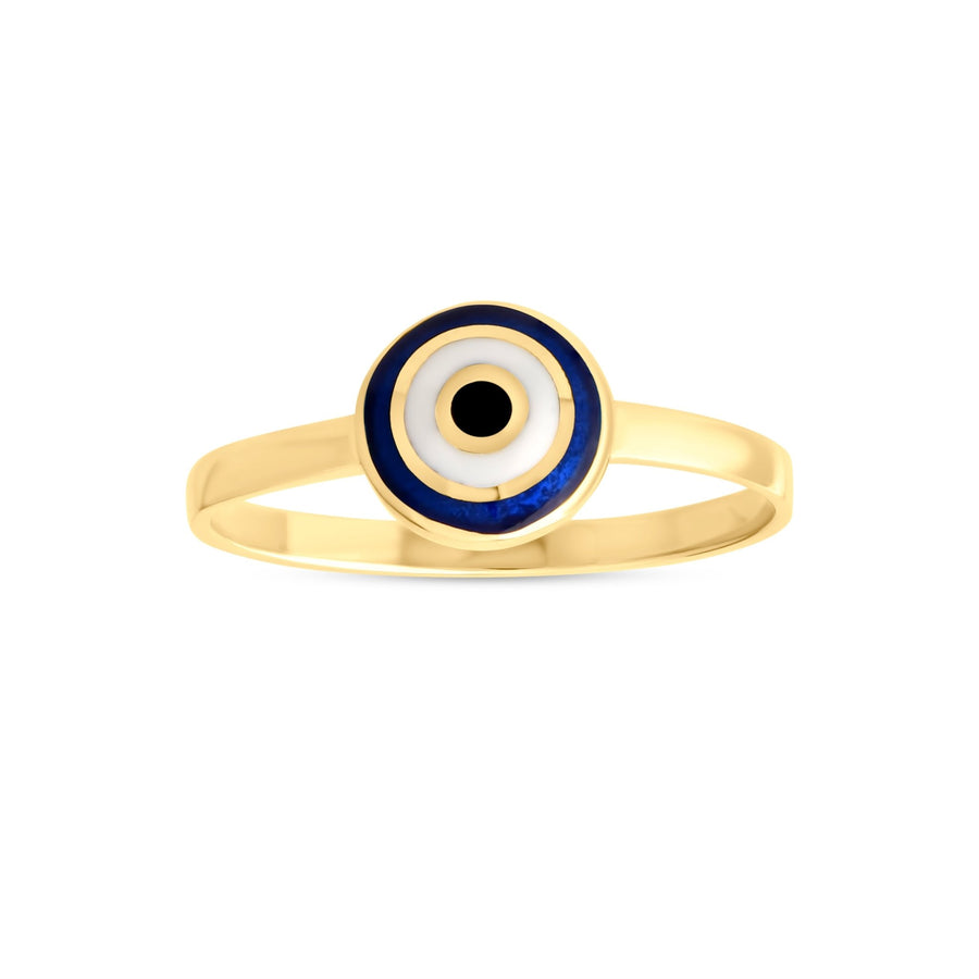 14ct Yellow Gold Dainty Enamel Round Evil Eye Ring - Kolié Fine Jewellery