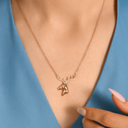 14ct Yellow Gold Diamond Cut Stag Necklace with Cubic Zirconia Antlers (42cm) - Kolié Fine Jewellery