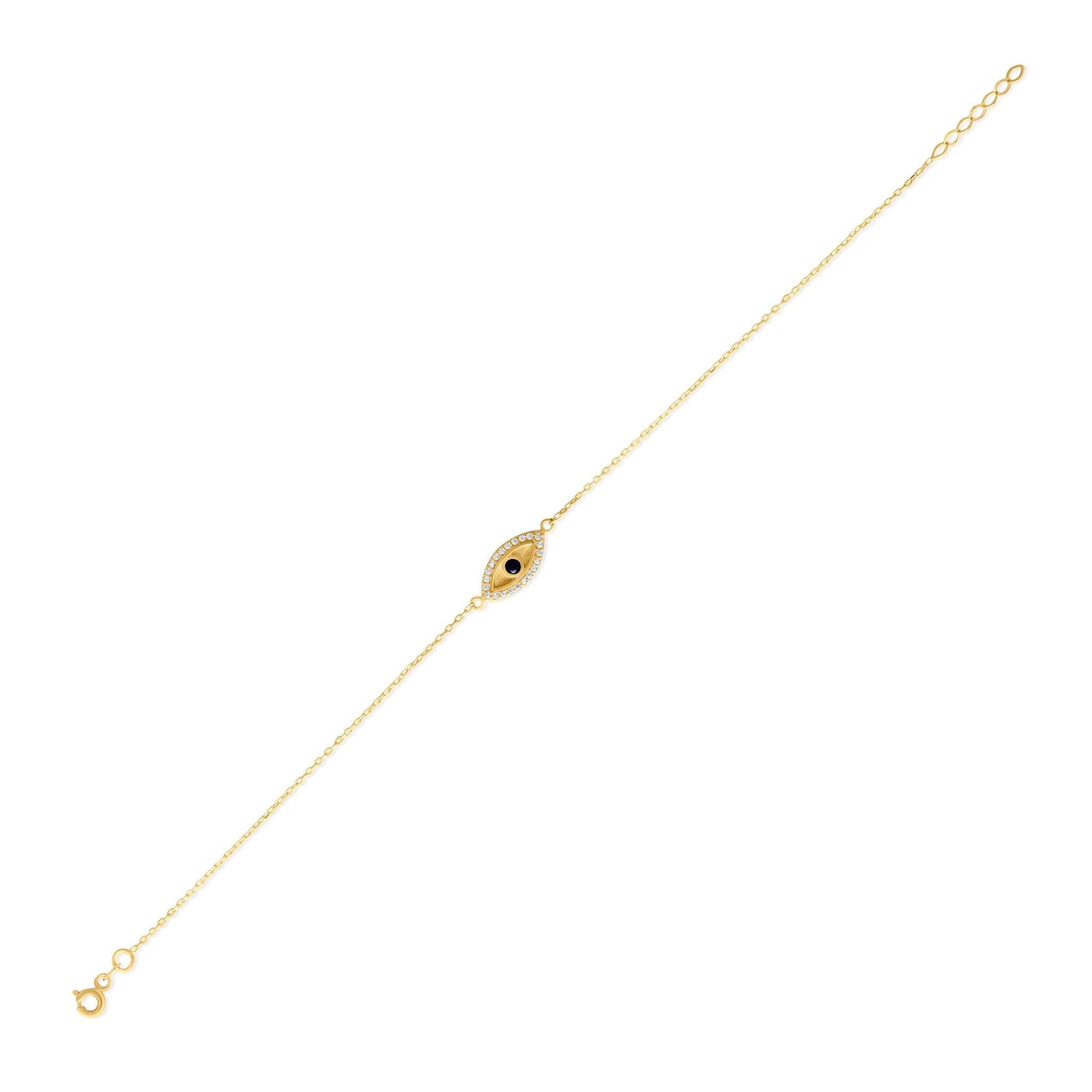 14ct Yellow Gold Evil Eye Bracelet with Cubic Zirconia Halo - Kolié Fine Jewellery