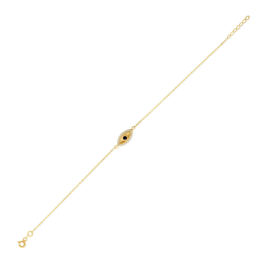 14ct Yellow Gold Evil Eye Bracelet with Cubic Zirconia Halo - Kolié Fine Jewellery