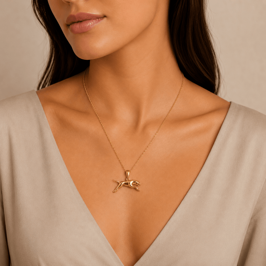 14ct Yellow Gold Leaping Panther Pendant - Kolié Fine Jewellery