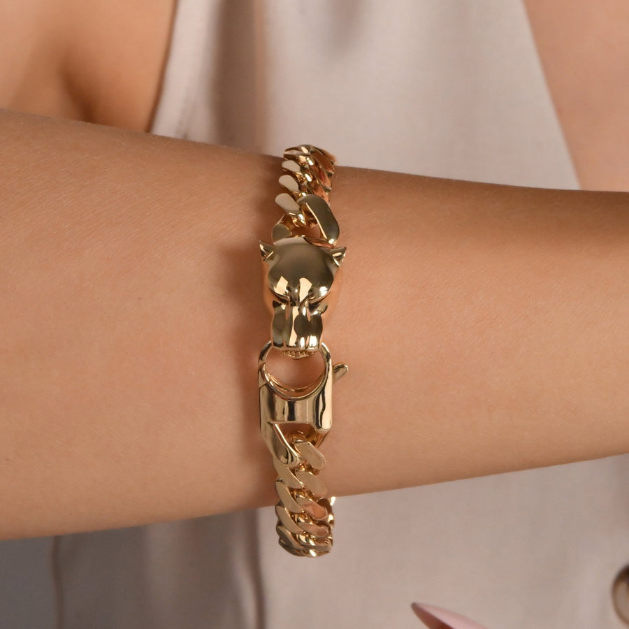 14ct Yellow Gold Panther Head Cuban Link Bracelet - Kolié Fine Jewellery