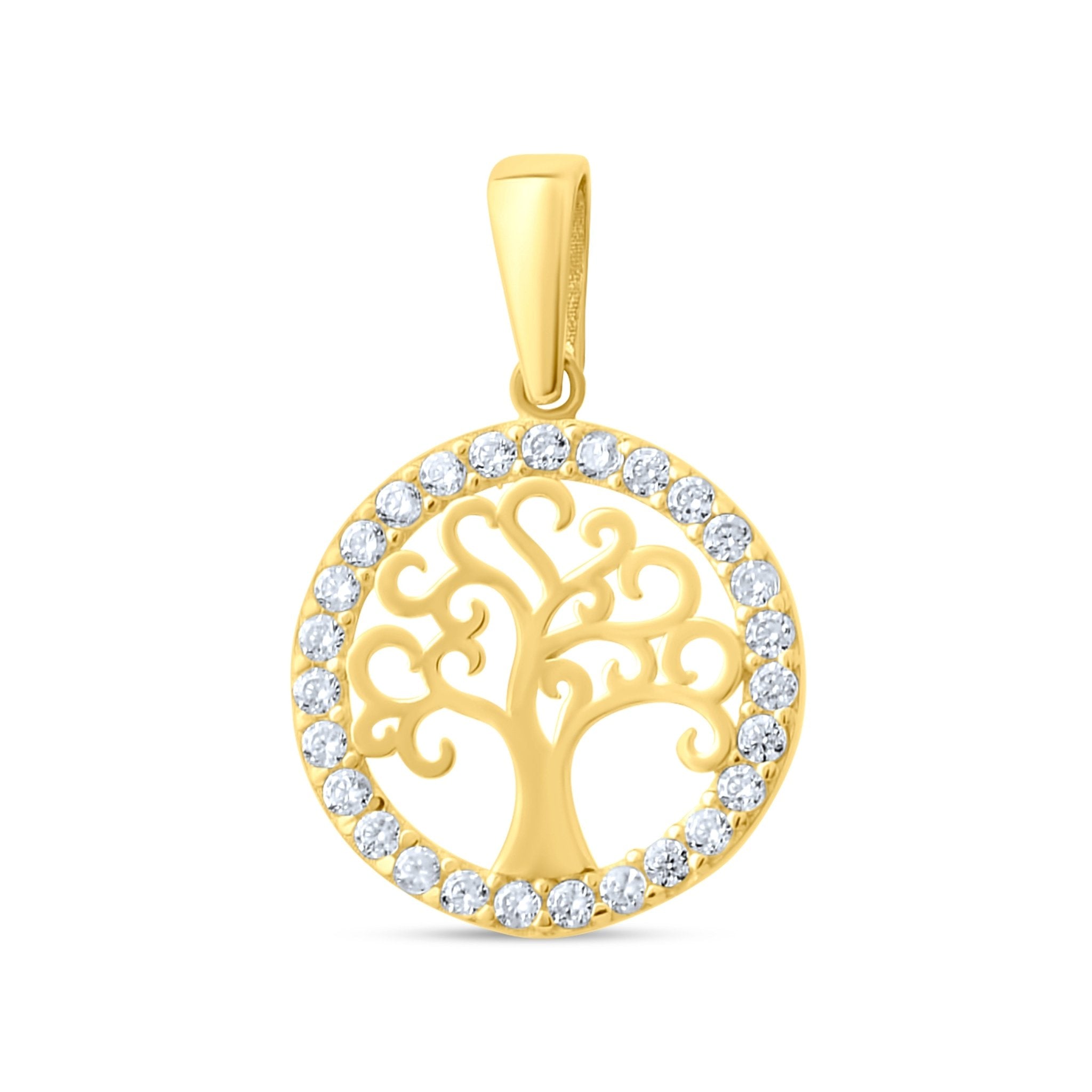 14ct Yellow Gold Small Tree of Life Pendant with Cubic Zirconia Halo - Pendant Only - Kolié Fine Jewellery