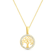 14ct Yellow Gold Small Tree of Life Pendant with Cubic Zirconia Halo - Pendant Only - Kolié Fine Jewellery