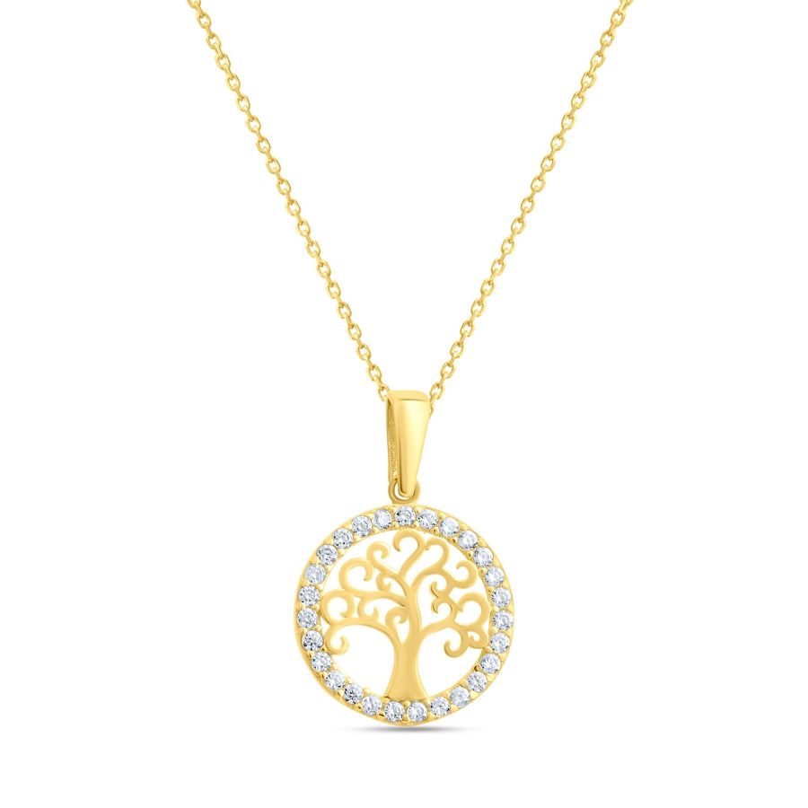 14ct Yellow Gold Small Tree of Life Pendant with Cubic Zirconia Halo - Pendant Only - Kolié Fine Jewellery