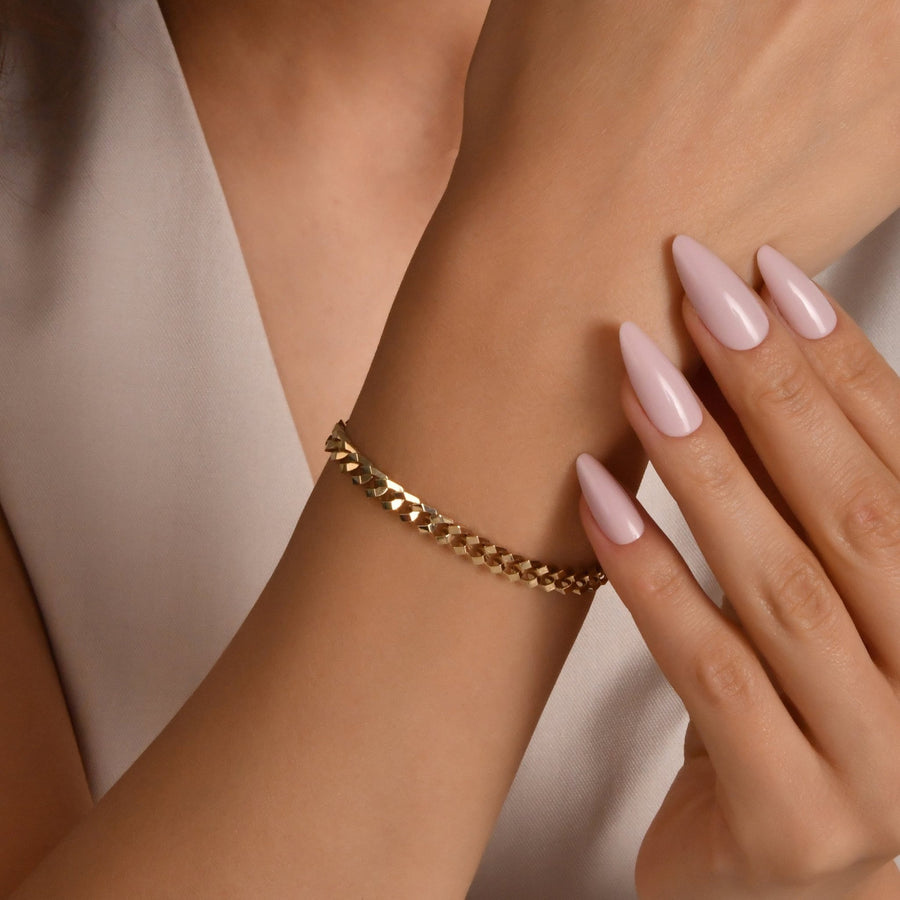 14ct Yellow Gold Square Curb Link Bracelet - Kolié Fine Jewellery