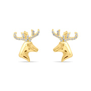 14ct Yellow Gold Stag Stud Earrings with Cubic Zirconia Antlers - Kolié Fine Jewellery