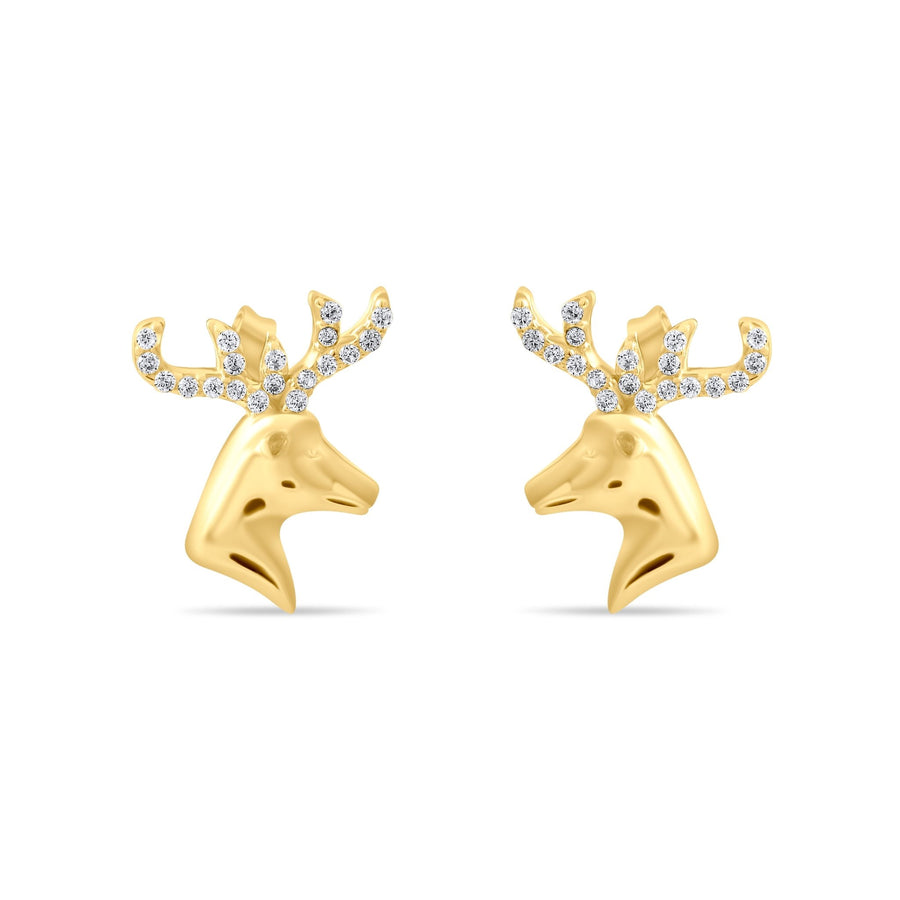 14ct Yellow Gold Stag Stud Earrings with Cubic Zirconia Antlers - Kolié Fine Jewellery