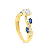 14ct Yellow Gold Thistle Inspired Blue and White Stone Ring - Kolié Fine Jewellery