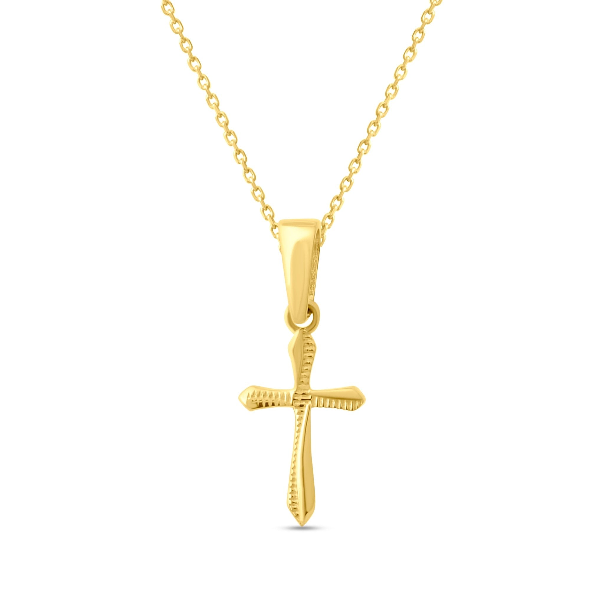 14ct Yellow Gold Tiny, Diamond Cut Cross Pendant - Pendant Only - Kolié Fine Jewellery