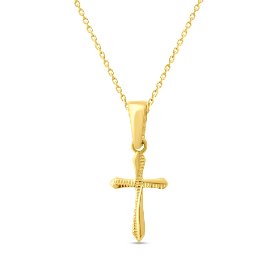 14ct Yellow Gold Tiny, Diamond Cut Cross Pendant - Pendant Only - Kolié Fine Jewellery