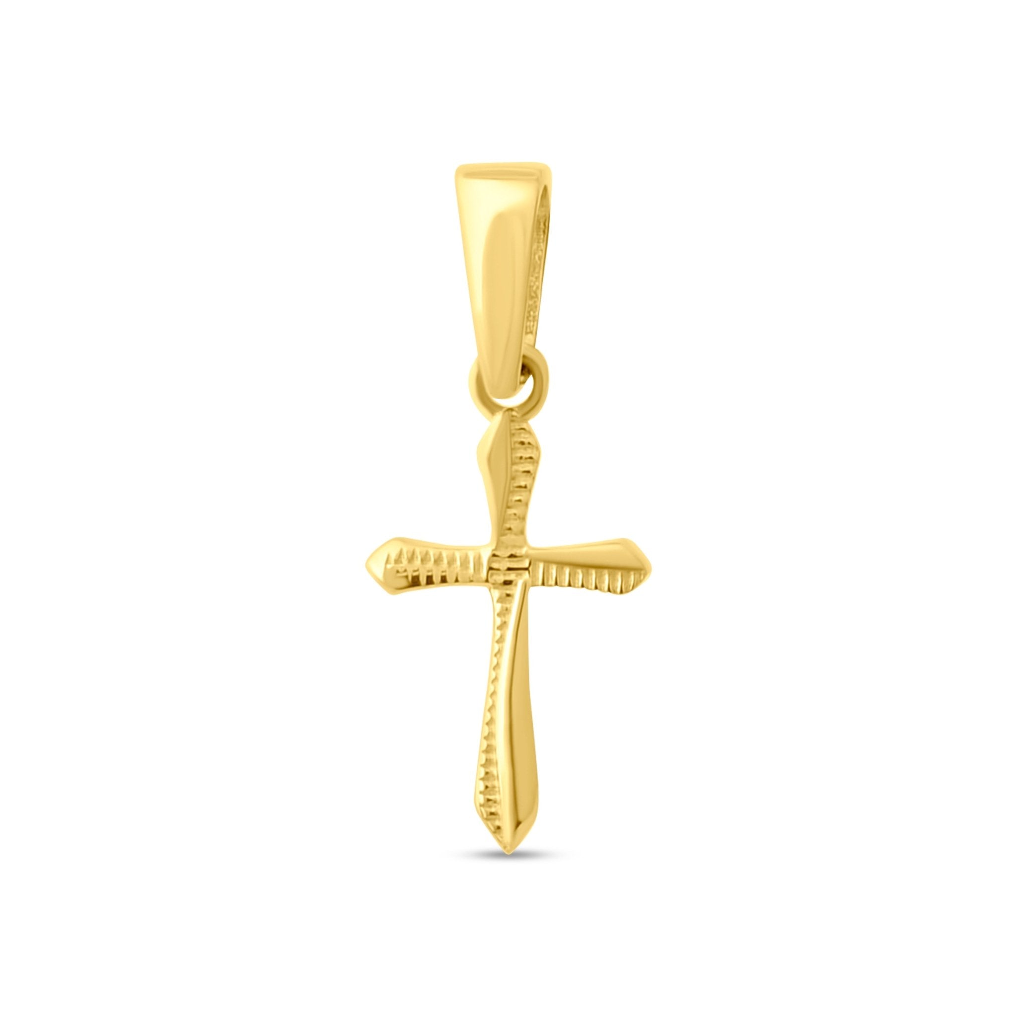 14ct Yellow Gold Tiny, Diamond Cut Cross Pendant - Pendant Only - Kolié Fine Jewellery