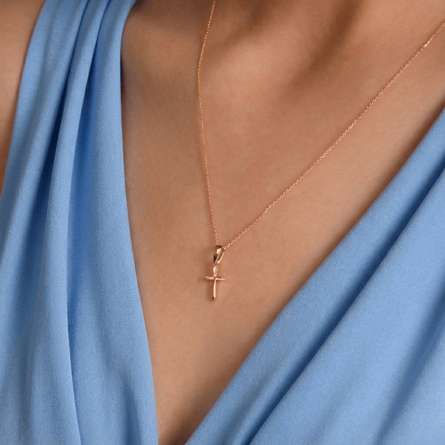 14ct Yellow Gold Tiny, Diamond Cut Cross Pendant - Pendant Only - Kolié Fine Jewellery