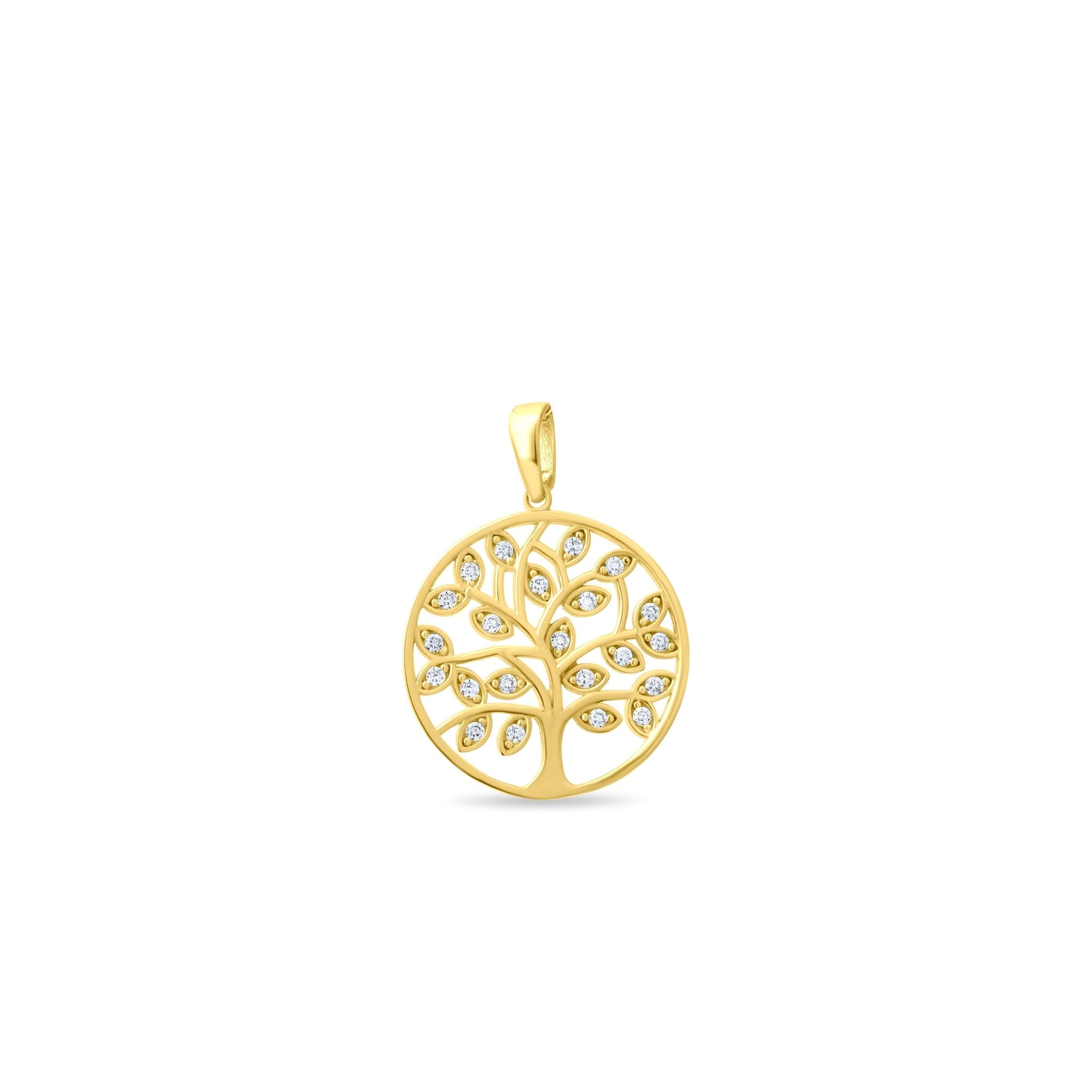 14ct Yellow Gold Tree of Life Pendant with Cubic Zirconia Leaves - Pendant Only - Kolié Fine Jewellery