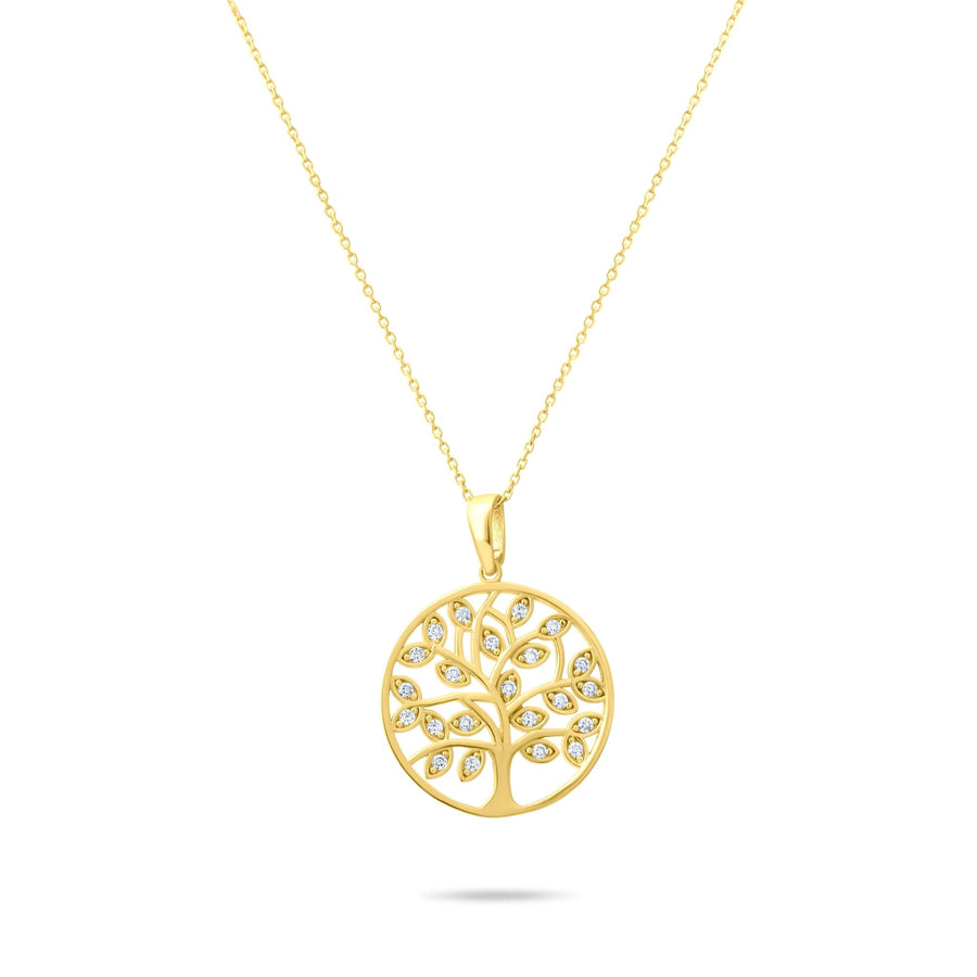 14ct Yellow Gold Tree of Life Pendant with Cubic Zirconia Leaves - Pendant Only - Kolié Fine Jewellery
