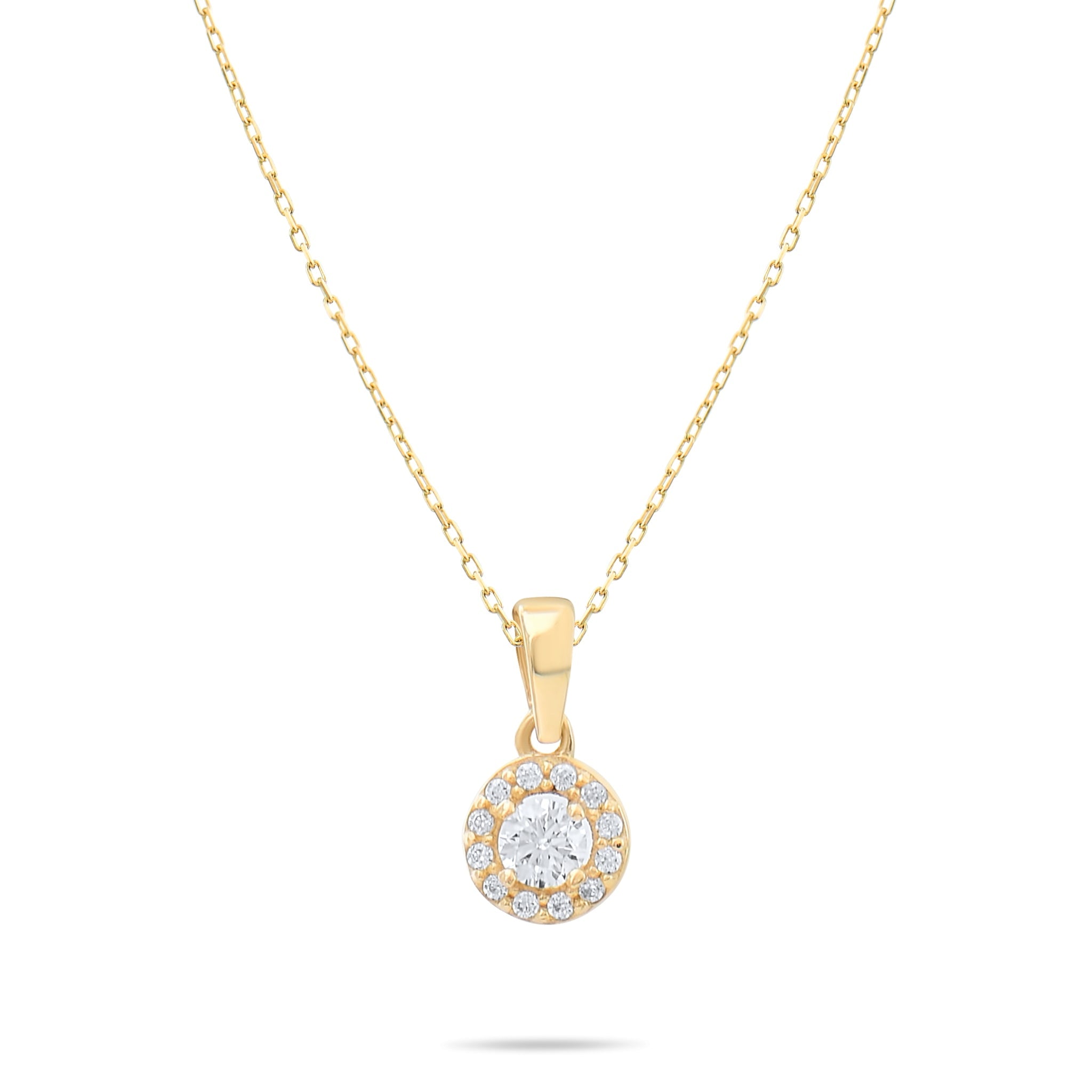 9ct Gold Cubic Zirconia Halo Pendant Necklace for Women | 42cm Chain | Dainty Gold Jewellery Gift - Kolié