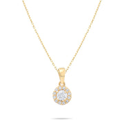 9ct Gold Cubic Zirconia Halo Pendant Necklace for Women | 42cm Chain | Dainty Gold Jewellery Gift - Kolié