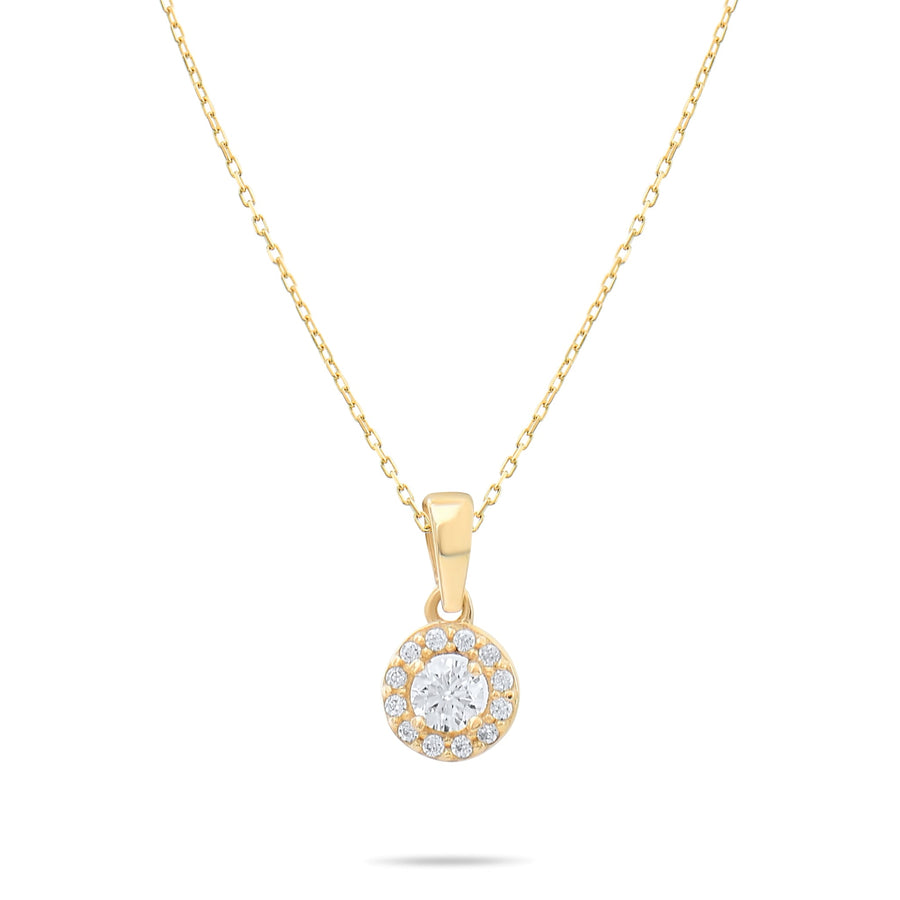 9ct Gold Cubic Zirconia Halo Pendant Necklace for Women | 42cm Chain | Dainty Gold Jewellery Gift - Kolié