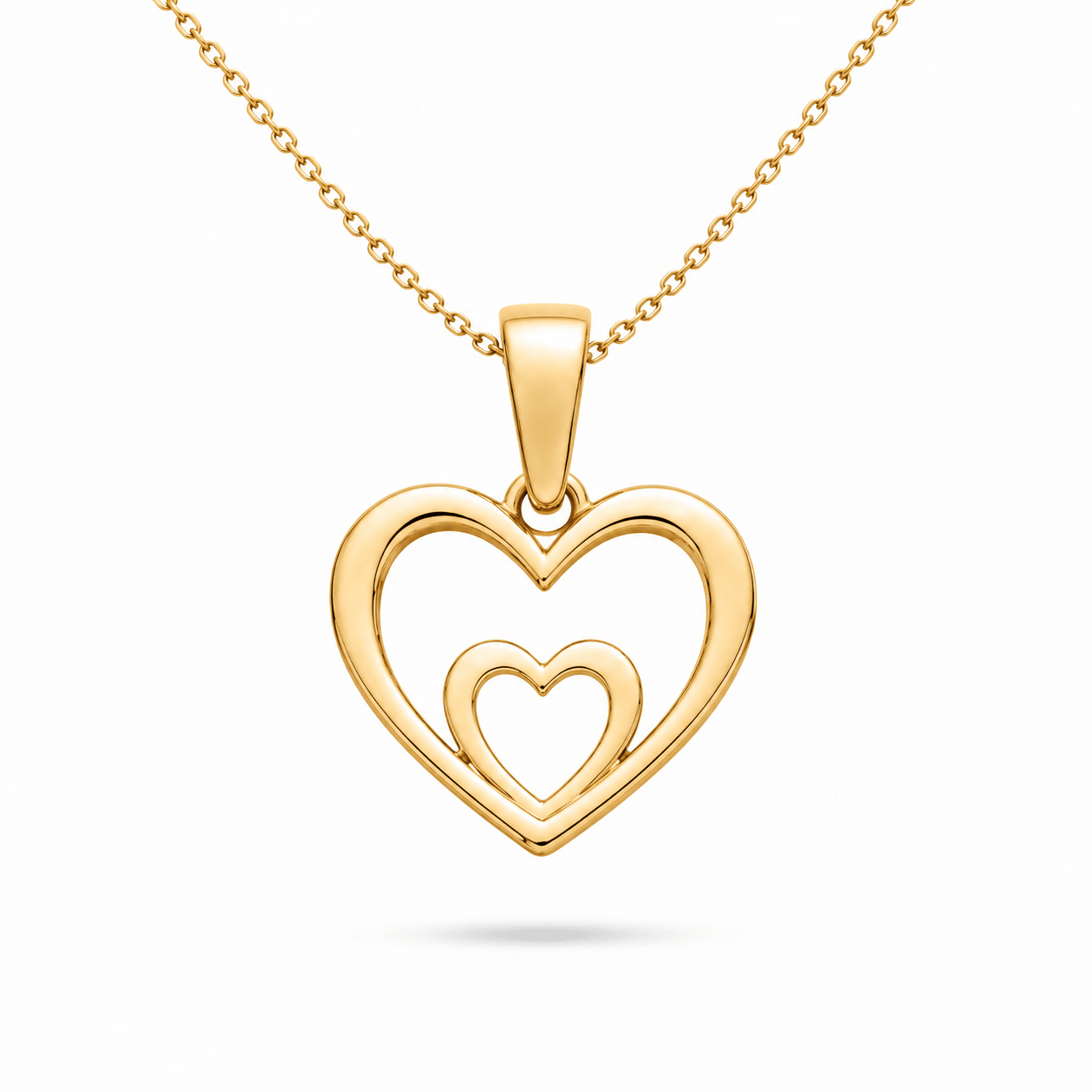 9ct Gold Double Heart Pendant • Solid Gold Heart Charm • Minimalist 9ct Gold Pendant • Real Yellow Gold Jewellery • Openwork Love Token Charm - Kolié Fine Jewellery