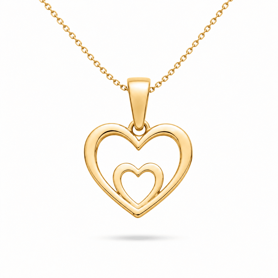 9ct Gold Double Heart Pendant • Solid Gold Heart Charm • Minimalist 9ct Gold Pendant • Real Yellow Gold Jewellery • Openwork Love Token Charm - Kolié Fine Jewellery