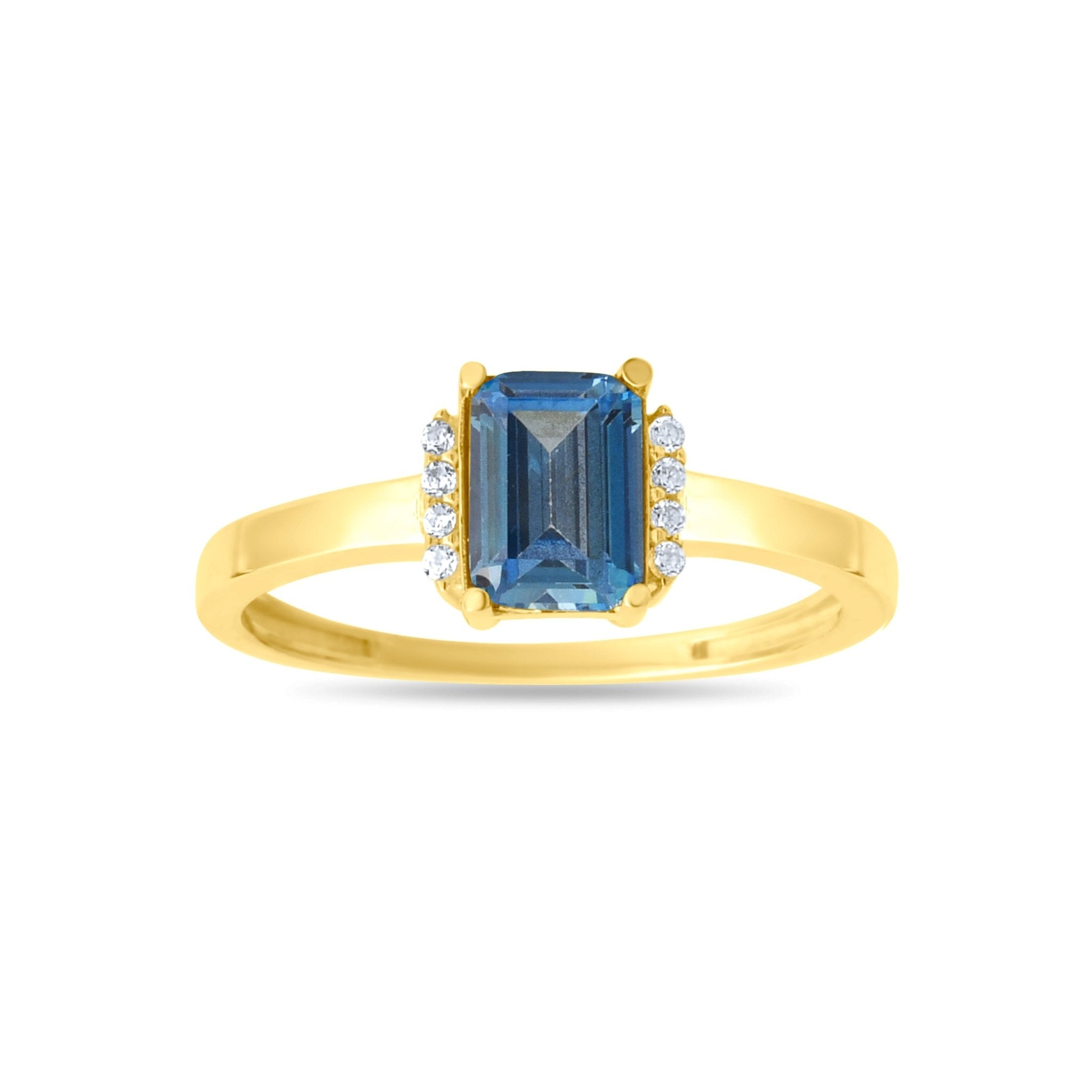 9ct Gold Emerald - Cut Gemstone Ring - Size P - Kolié Fine Jewellery