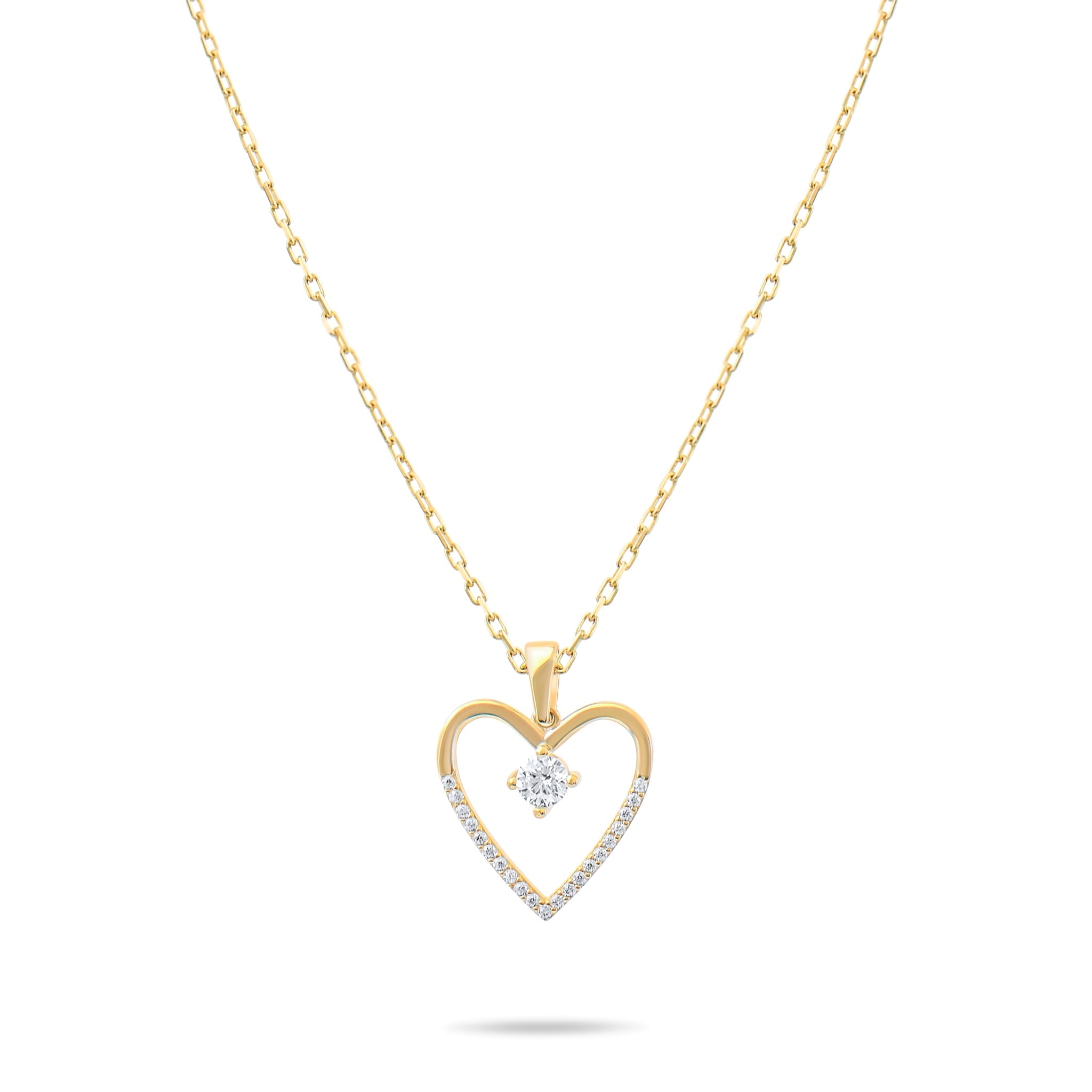 9ct Gold Heart Pendant Necklace with Cubic Zirconia, 42 cm Chain Included, Gift for Her - Kolié