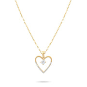 9ct Gold Heart Pendant Necklace with Cubic Zirconia, 42 cm Chain Included, Gift for Her - Kolié