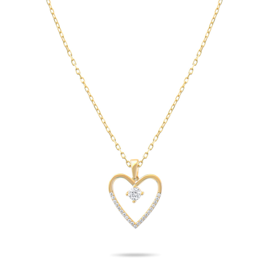 9ct Gold Heart Pendant Necklace with Cubic Zirconia, 42 cm Chain Included, Gift for Her - Kolié