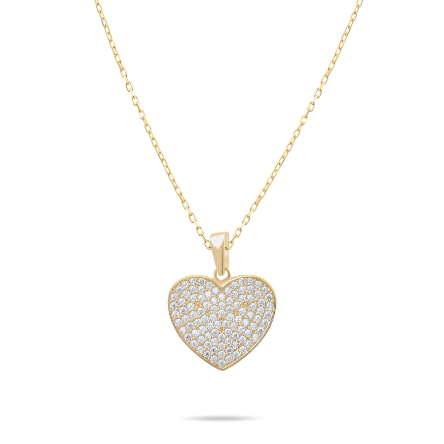 9ct Gold Heart Pendant Necklace with Cubic Zirconia | 42cm Chain | Christmas Gift for Women - Kolié