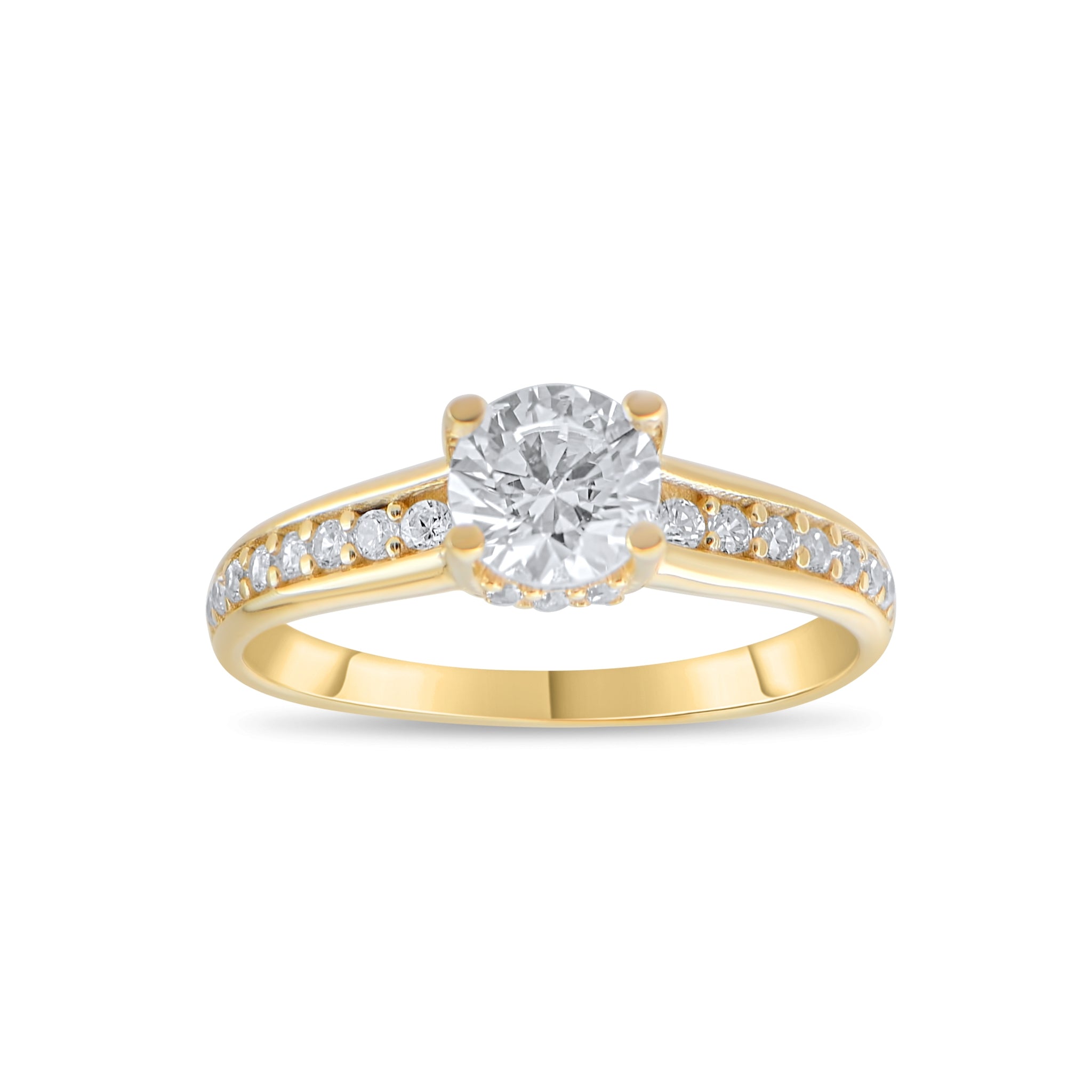 9ct Gold Solitaire and Pave Cubic Zirconia Ring - Luxurious Charm - Kolié