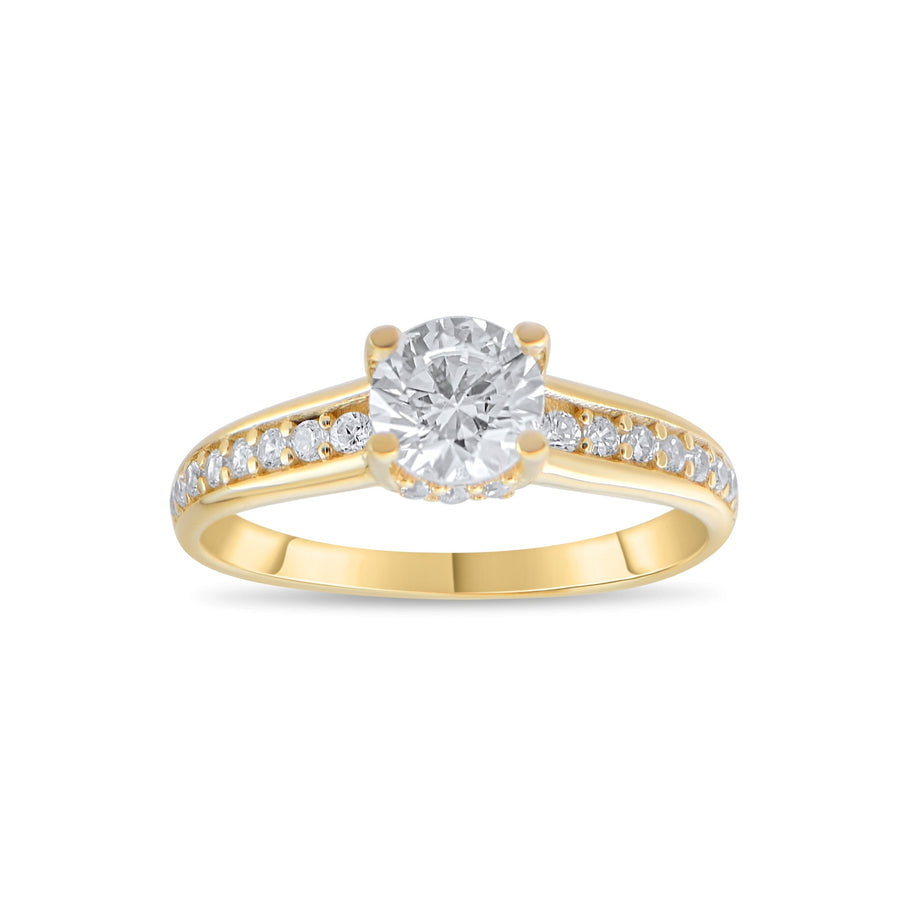 9ct Gold Solitaire and Pave Cubic Zirconia Ring - Luxurious Charm - Kolié